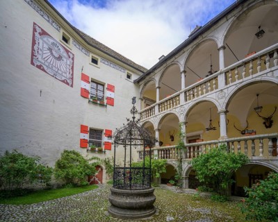 Arcade Courtyard and Fountain Strechau Castle