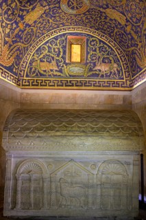 Mosaics and sarcophagus in the Mausoleum of Galla Placidia