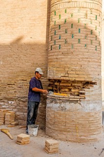 Renovation work on mud bricks