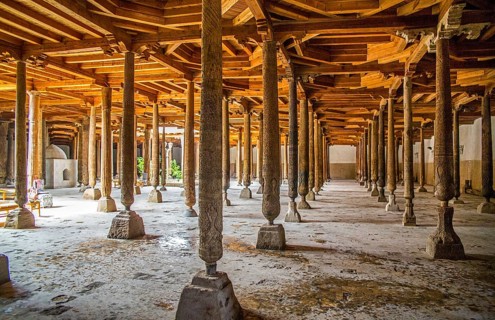 Wooden columns of the Juma Mosque