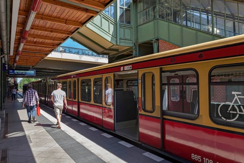 Wagons and compartments of the Berlin S-Bahn at Witzleben station
