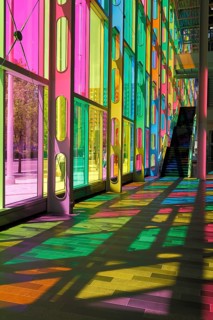Colorful reflections in the foyer of the Palais des congres de Montreal convention centre
