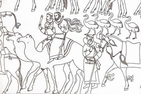 Sketch of wall paintings of the Sogdian palaces