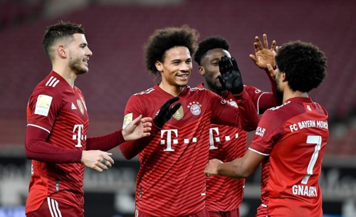 Goal celebration Serge Gnabry FC Bayern Munich FCB 07 Goal celebration with Leroy Sane FC Bayern Munich FCB 10