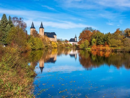 Rochlitz Castle and Petri Church in Autumn
