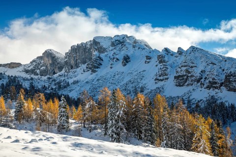Mountain landscape in late autumn with snow