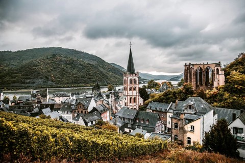 View from the Post Tower of St. Peter's Parish Church and the ruined Werner Chapel