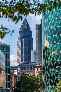 View to the Messeturm of the Frankfurt skyline