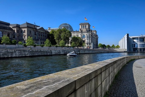 Reichstag building and Paul Loebe House along the Spree river