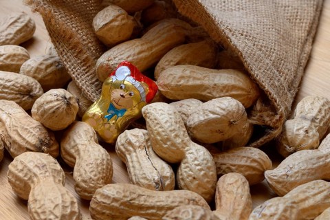 Peanuts and chocolate figure in sack