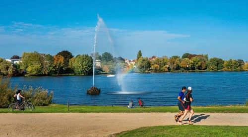Water fountain at the Tiefen See in Park Babelsberg