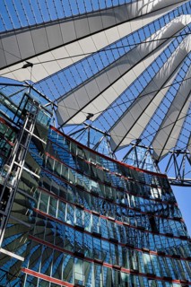 Tented glass roof dome with skyscrapers of the Sony Center