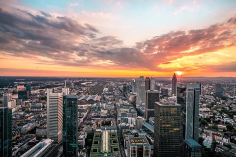 View over Frankfurt at sunset