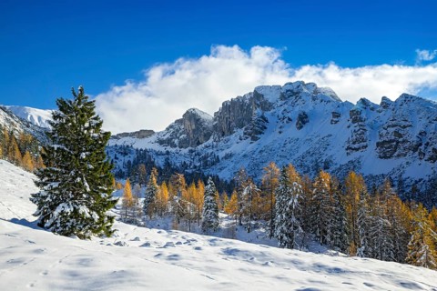 Mountain landscape in late autumn with snow