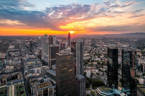 View over Frankfurt at sunset
