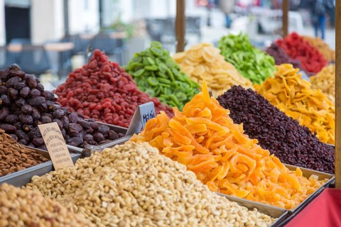 Dried fruits at market stall