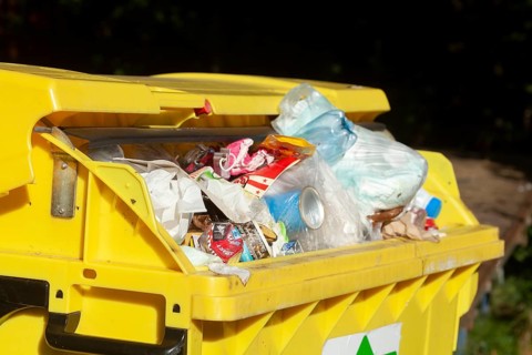 Yellow bin for plastic waste
