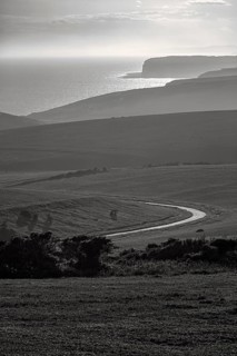 Winding country road overlooking the coast
