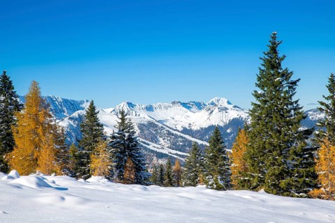 Mountain landscape in late autumn with snow