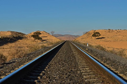 Tracks lead straight into the Rif Mountains of a railway line in northern Morocco