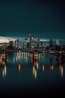 View of Frankfurt and the illuminated Frankfurt skyline