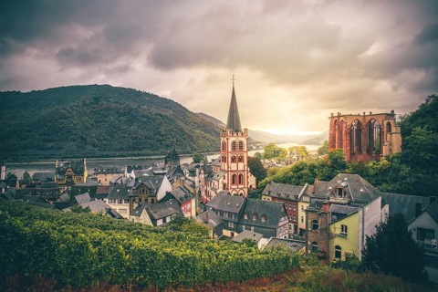 View from the Post Tower of St. Peter's Parish Church and the ruined Werner Chapel