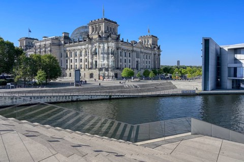 Reichstag building and Paul Loebe House along the Spree river