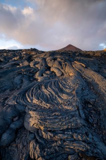 Typical volcanic landscape at La Restinga at sunset