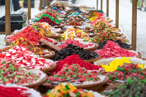 Colourful sweets at market stall