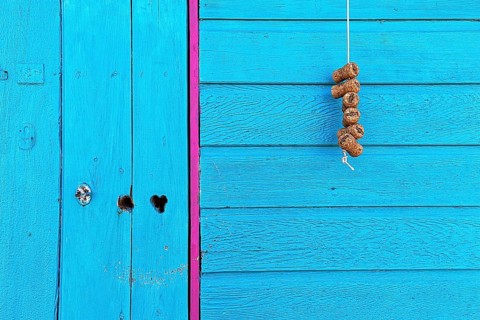 Turquoise blue wooden facade