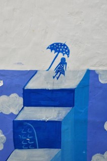 Mural with girl and stairs