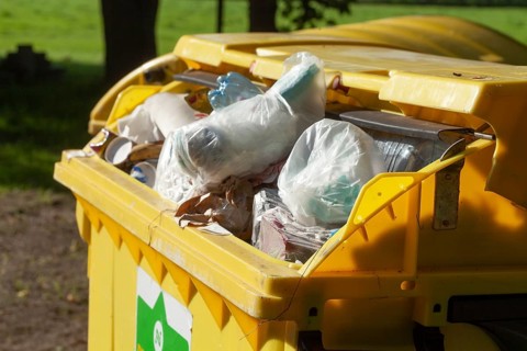 Yellow bin for plastic waste