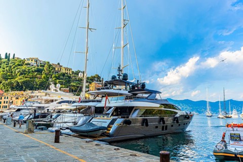 Luxury yachts anchored in Portofino harbour