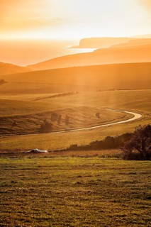 Winding country road overlooking the coast