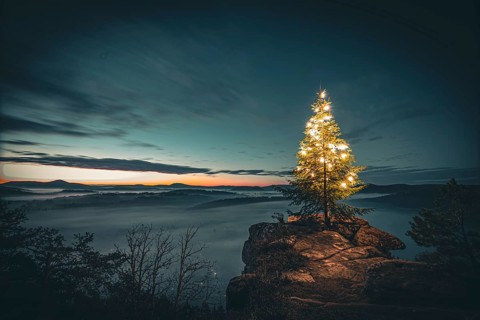 View from the sandstone rock Wachtfelsen to the sunrise