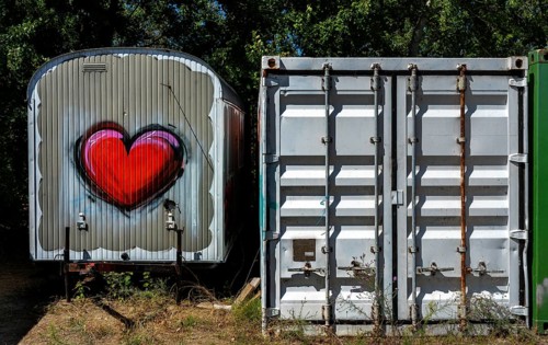Red heart on a construction container