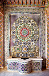 Mosaic fountain at a workshop in Fes