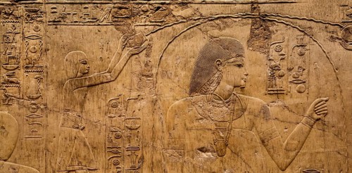 The tomb lord Ramose during a purification ritual performed by two priests