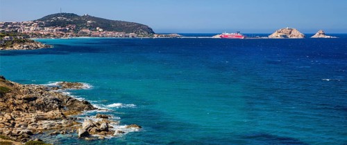 Port of L'Ile-Rousse with the offshore island of La Pietra