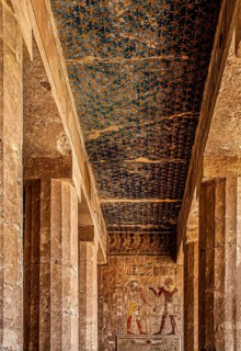 Relief in the portico of the Anubis Chapel with Thutmosis III sacrificing to the god Sokar in falcon form