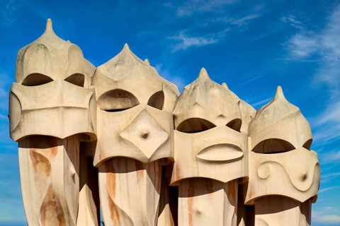 Sculptural ventilation shafts on the Casa Mila or La Pedrera by Antoni Gaudi
