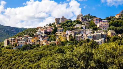 Rogliano on the hillside with Genoese tower