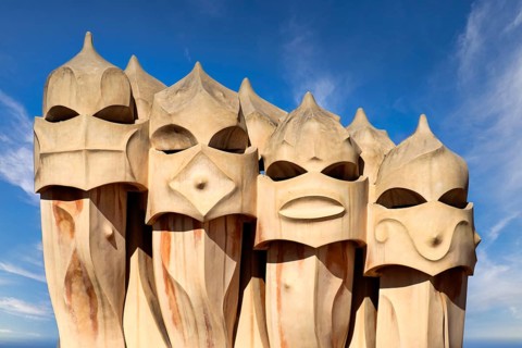 Sculptural ventilation shafts on the Casa Mila or La Pedrera by Antoni Gaudi