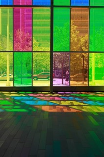 Colorful reflections in the foyer of the Palais des congres de Montreal convention centre