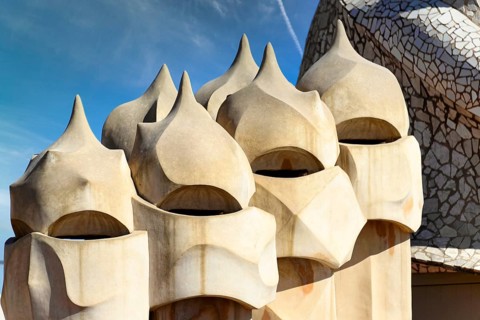 Sculptural ventilation shafts on the Casa Mila or La Pedrera by Antoni Gaudi