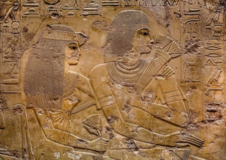 The brother of Ramose with his woman. The high official carries the Shem sceptre in accordance with his official dignity