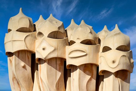 Sculptural ventilation shafts on the Casa Mila or La Pedrera by Antoni Gaudi