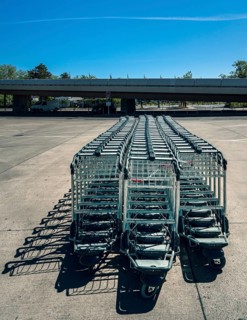 Row of luggage trolleys at the old Tegel Airport