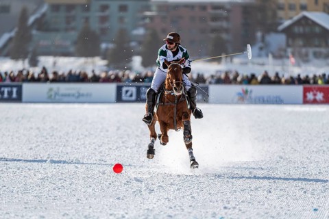 Santiago Marambio of Team Azerbaijan Land of Fire rides at full gallop after the ball
