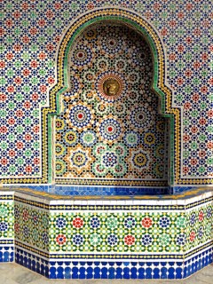 Mosaic fountain at a workshop in Fes